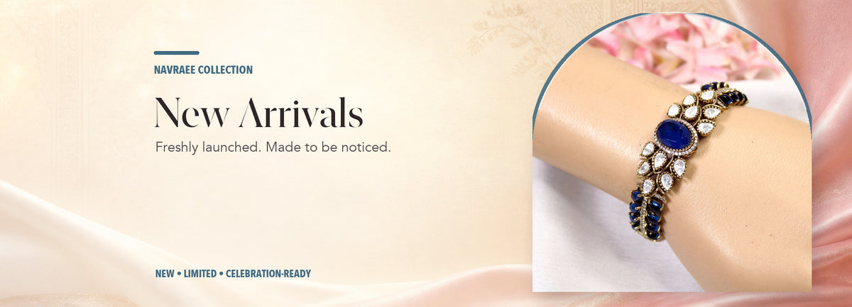 New Arrivals collection header banner featuring Royal Blue Oval Cabochon Polki Leaf Kada