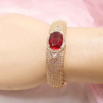 Oval Red Stone Openable Bracelet – Luxury Gold Kada