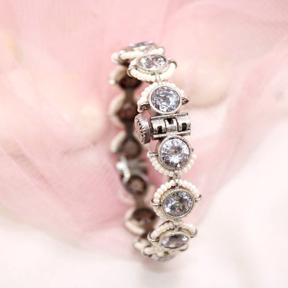 Oxidised Moissanite-Style Pearl Kada – Silver Antique Fini