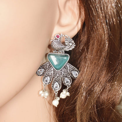 PANKH- SILVER LOOK ALIKE PENDANT SET-TURQUOISE