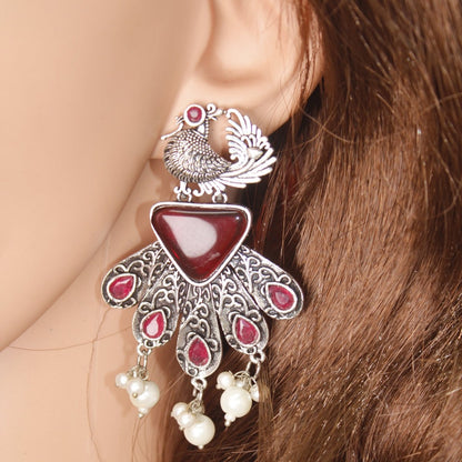 PANKH - SILVER LOOK ALIKE PENDANT SET - RED