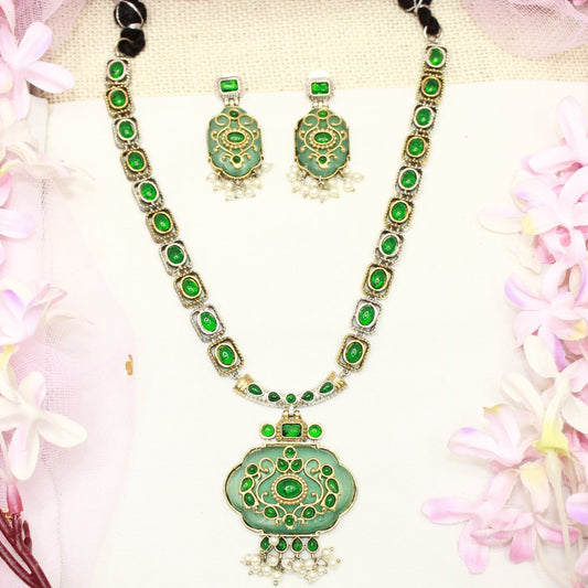 PARTY NECKLACE - KARIGARI WORK DUAL - TONE - GREEN