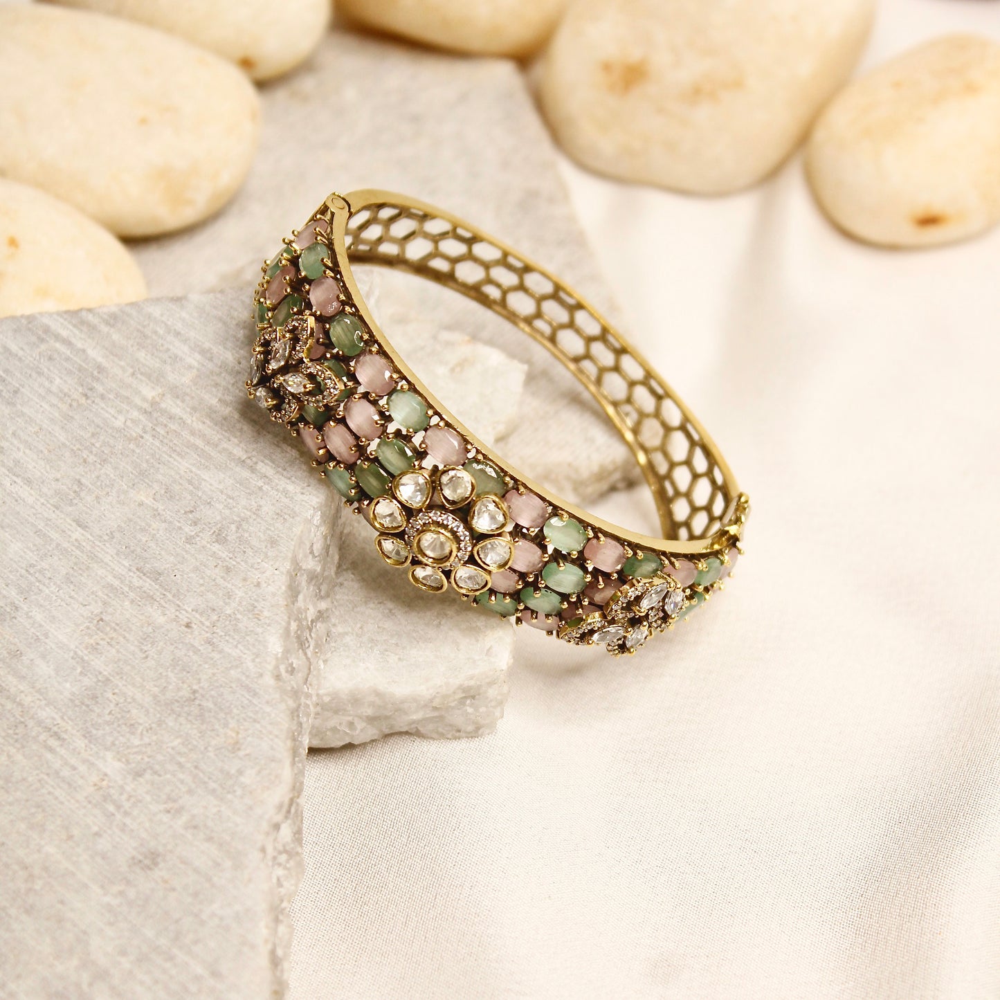 Pastel Pink & Mint Kundan Mosaic Kada – product view 7