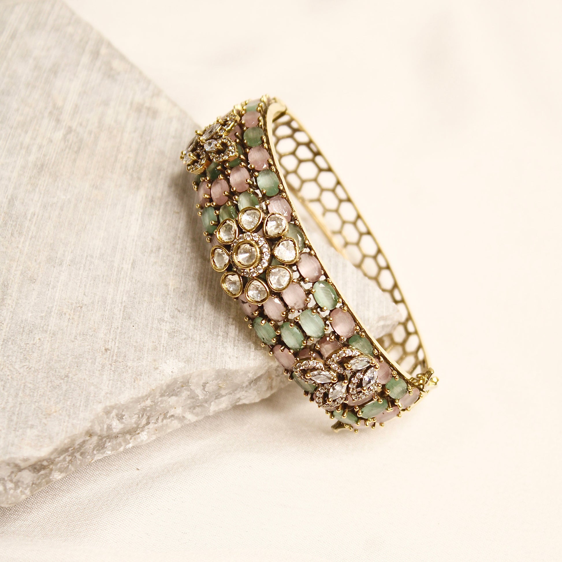 Pastel Pink & Mint Kundan Mosaic Kada – product view 9