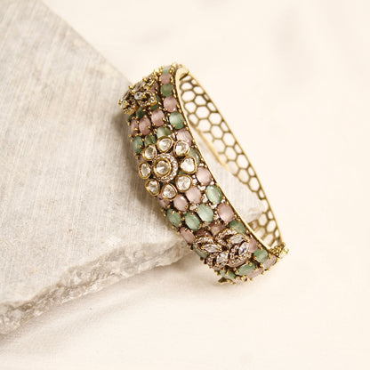 Pastel Pink & Mint Kundan Mosaic Kada – product view 9