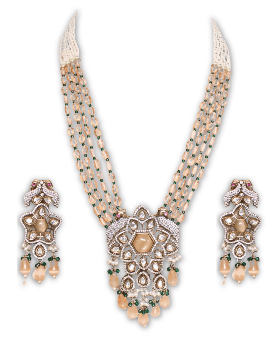 Peach Moissanite & American Diamond Necklace Set