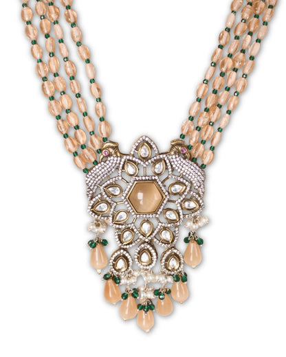 Peach Moissanite & American Diamond Necklace Set