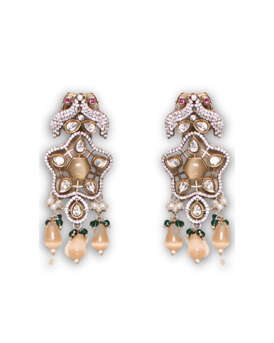 Peach Moissanite & American Diamond Necklace Set