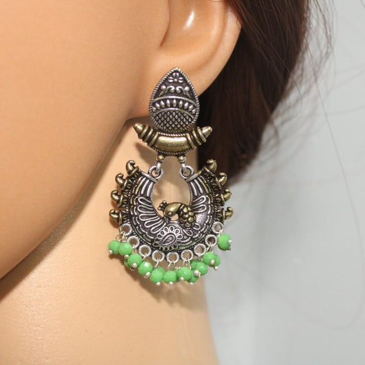 PEACOCK DUAL TONE JHUMKI-GREEN