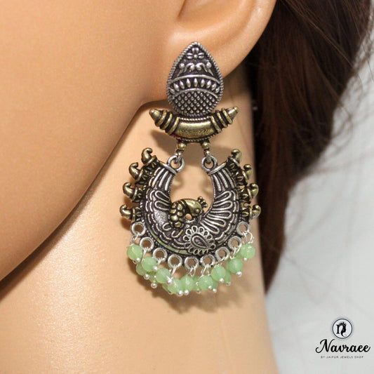 PEACOCK DUAL TONE JHUMKI - LIGHT GREEN