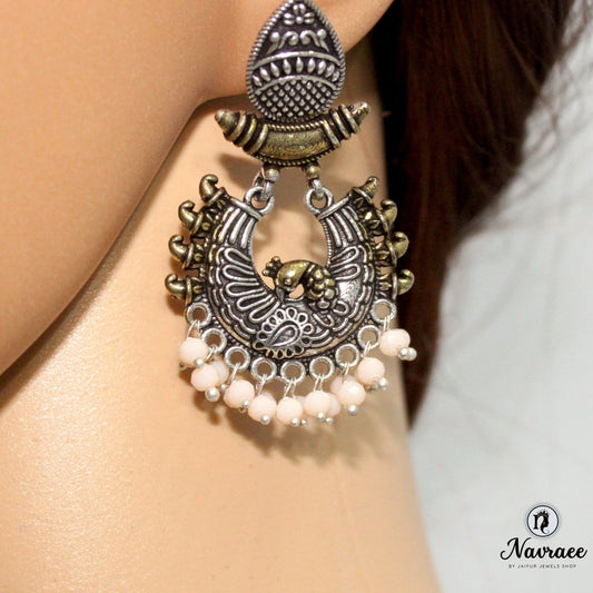 PEACOCK DUAL TONE JHUMKI - PEACH