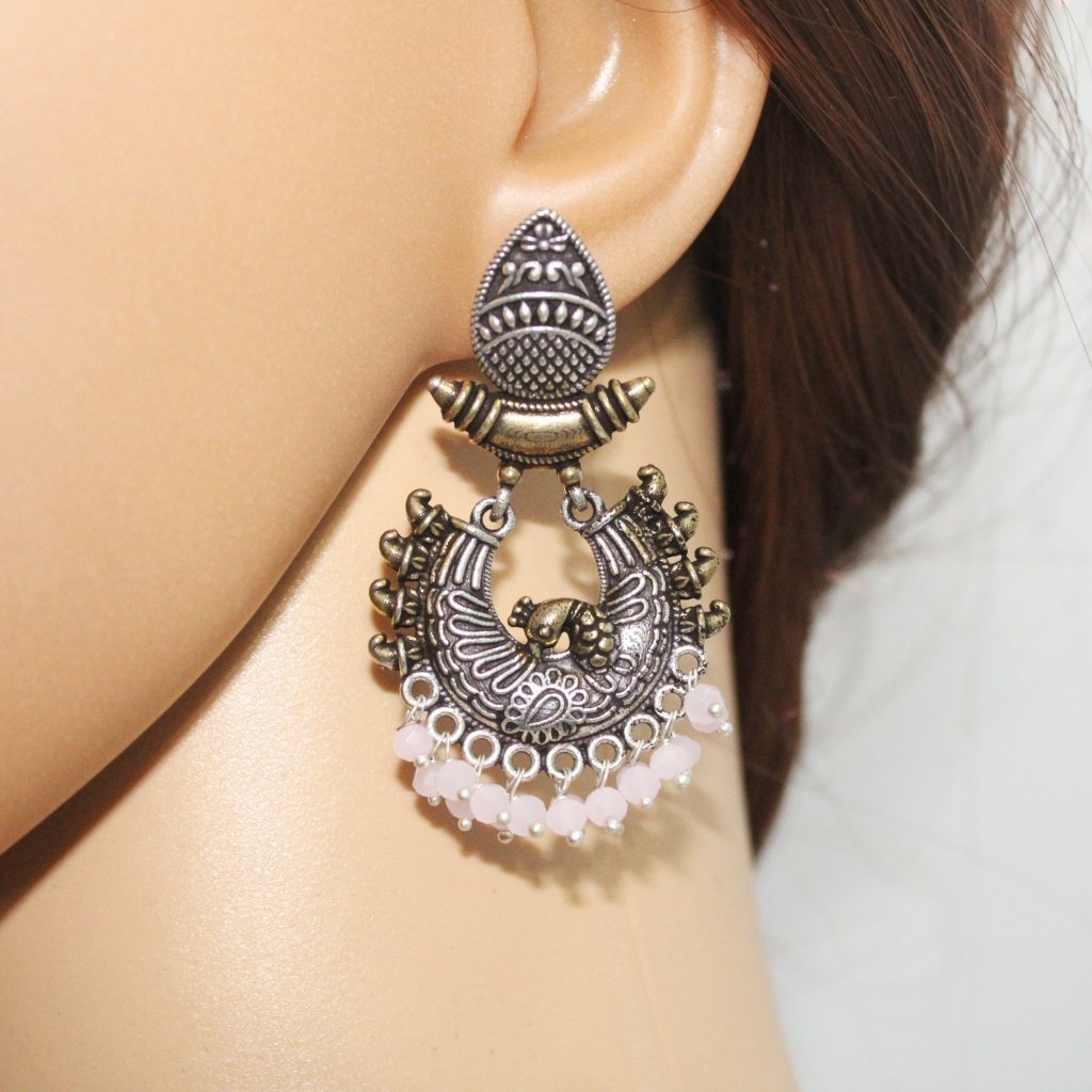 PEACOCK DUAL TONE JHUMKI-PINK