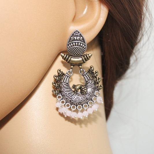 PEACOCK DUAL TONE JHUMKI - PINK