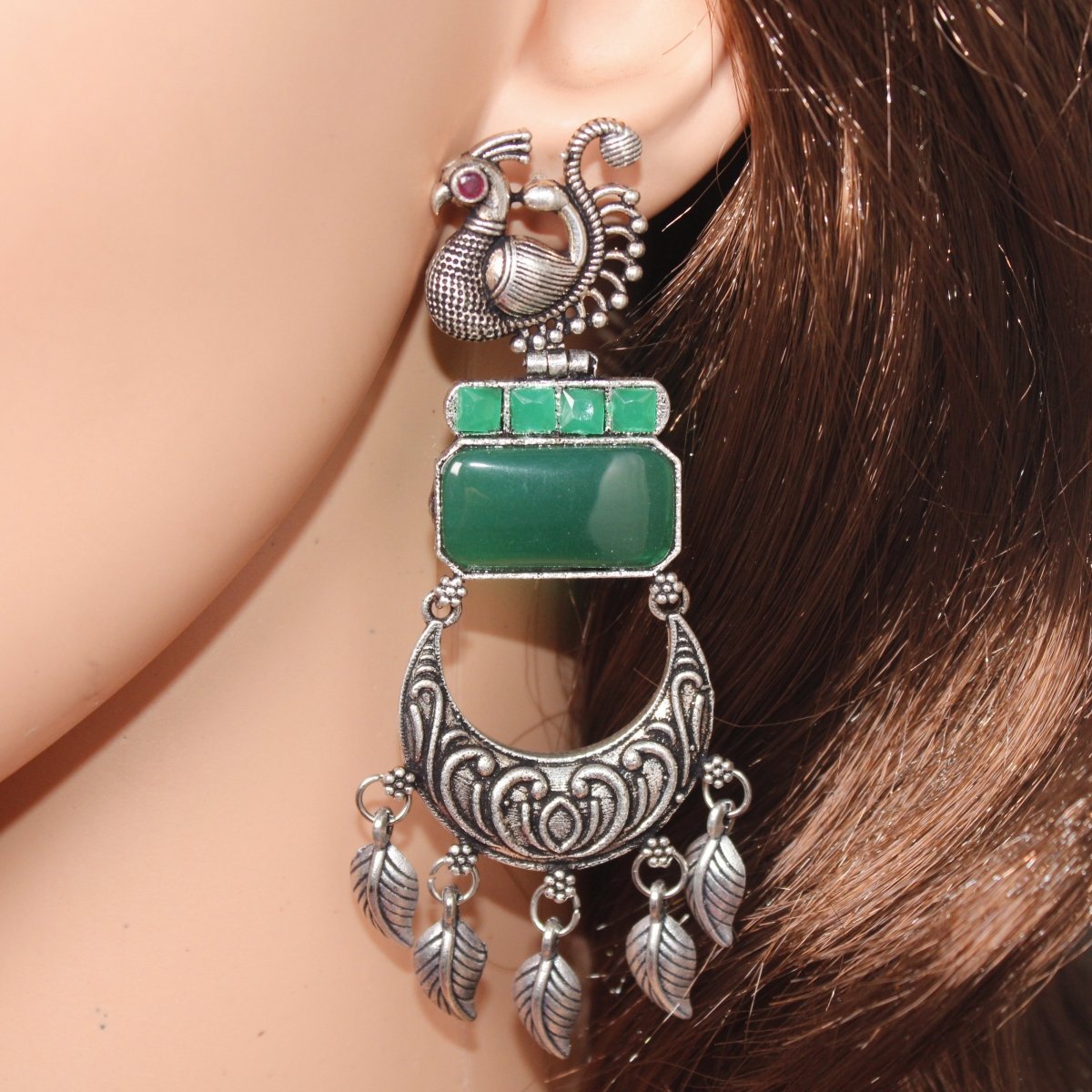 PEACOCK LONG EARRING-GREEN