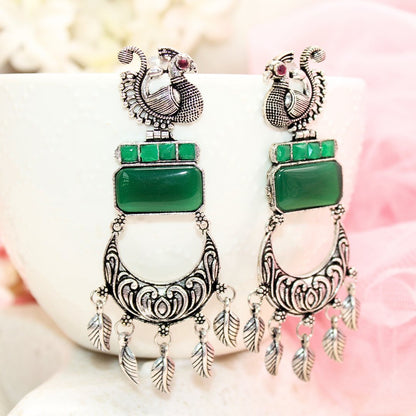 PEACOCK LONG EARRING-GREEN