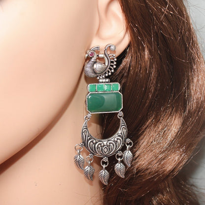 PEACOCK LONG EARRING-GREEN