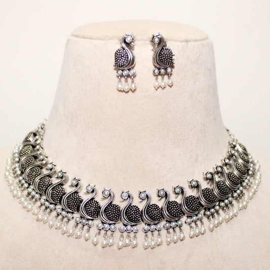 PEACOCK NECKLACE SET|| MOR NECKLACE SET- PEARL COLOUR