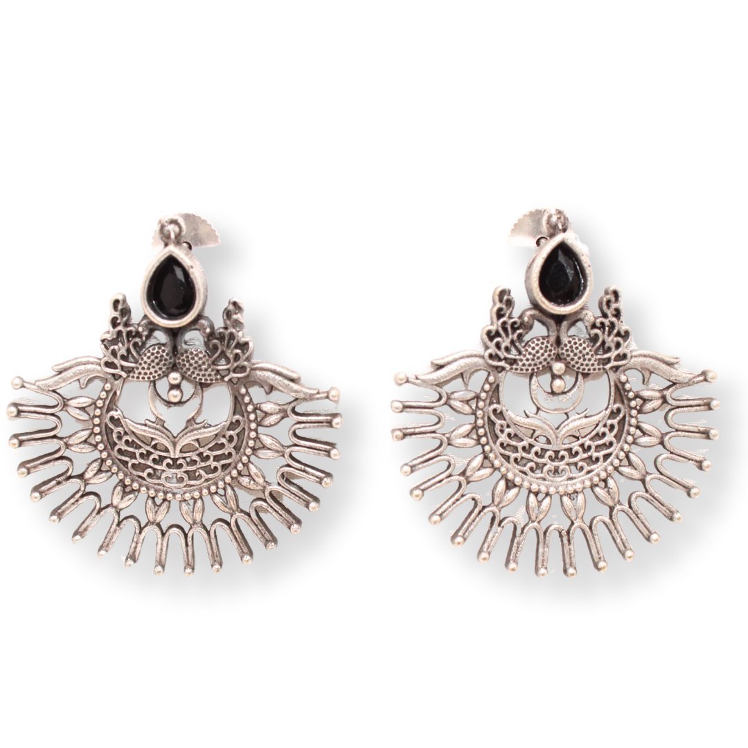 PEACOCK PAIR WITH OPEN PANKH EARRING-BLACK