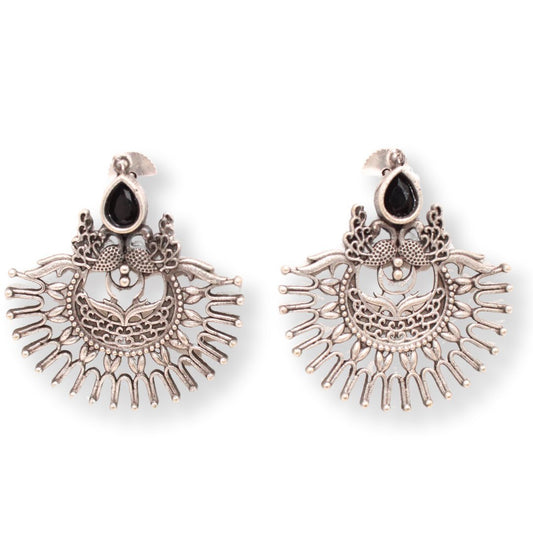 PEACOCK PAIR WITH OPEN PANKH EARRING-BLACK
