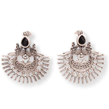 PEACOCK PAIR WITH OPEN PANKH EARRING - BLACK