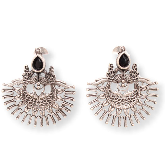 PEACOCK PAIR WITH OPEN PANKH EARRING - BLACK