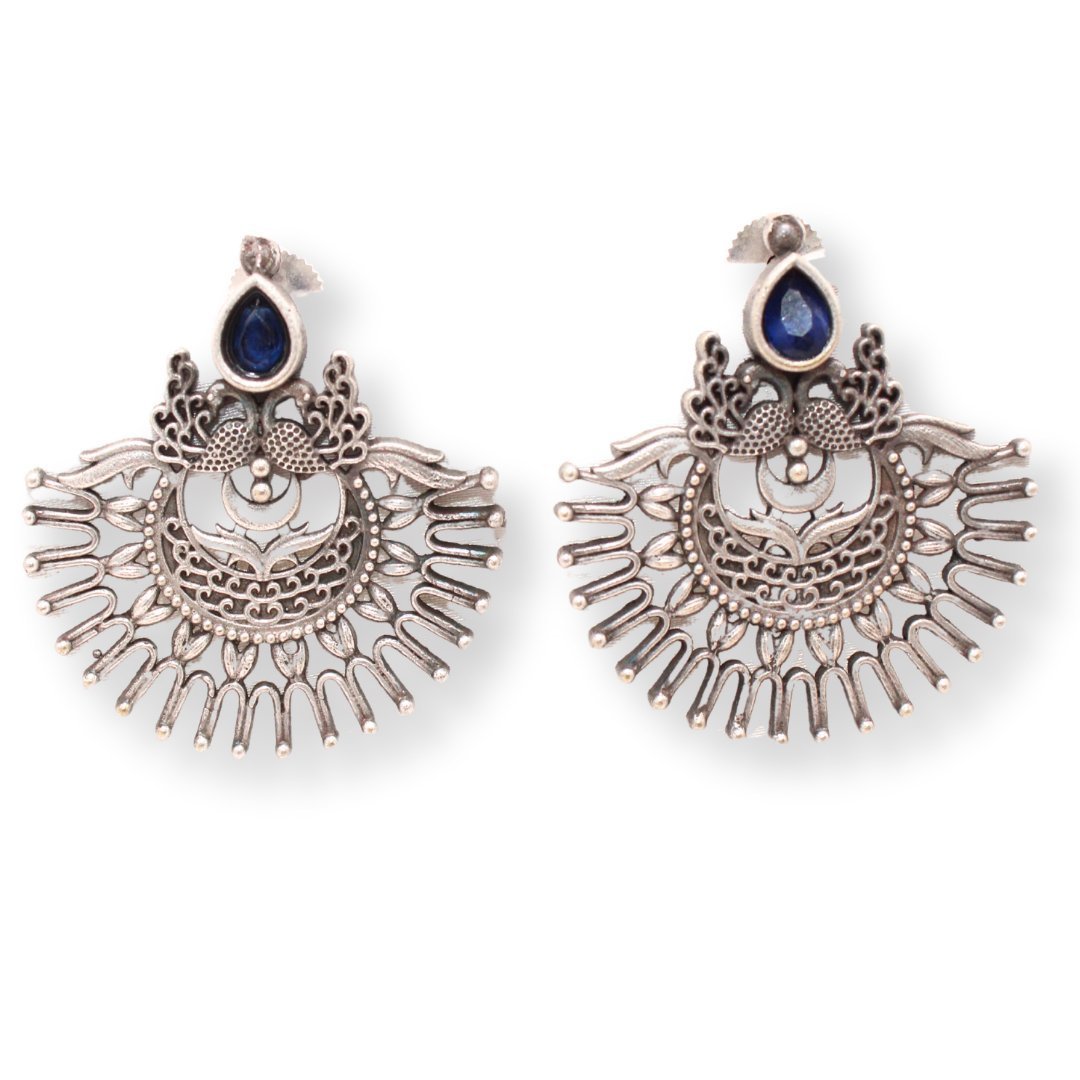 PEACOCK PAIR WITH OPEN PANKH EARRING-BLUE