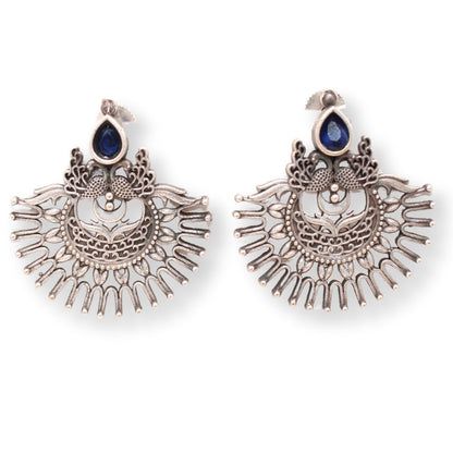 PEACOCK PAIR WITH OPEN PANKH EARRING-BLUE