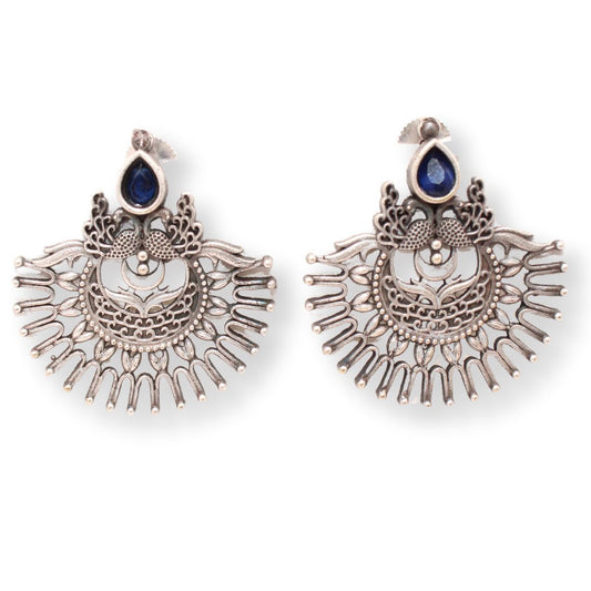 PEACOCK PAIR WITH OPEN PANKH EARRING-BLUE