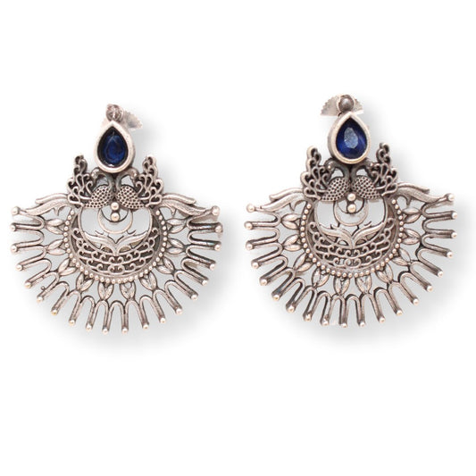 PEACOCK PAIR WITH OPEN PANKH EARRING - BLUE