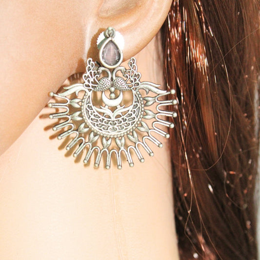 PEACOCK PAIR WITH OPEN PANKH EARRING - MAUVE