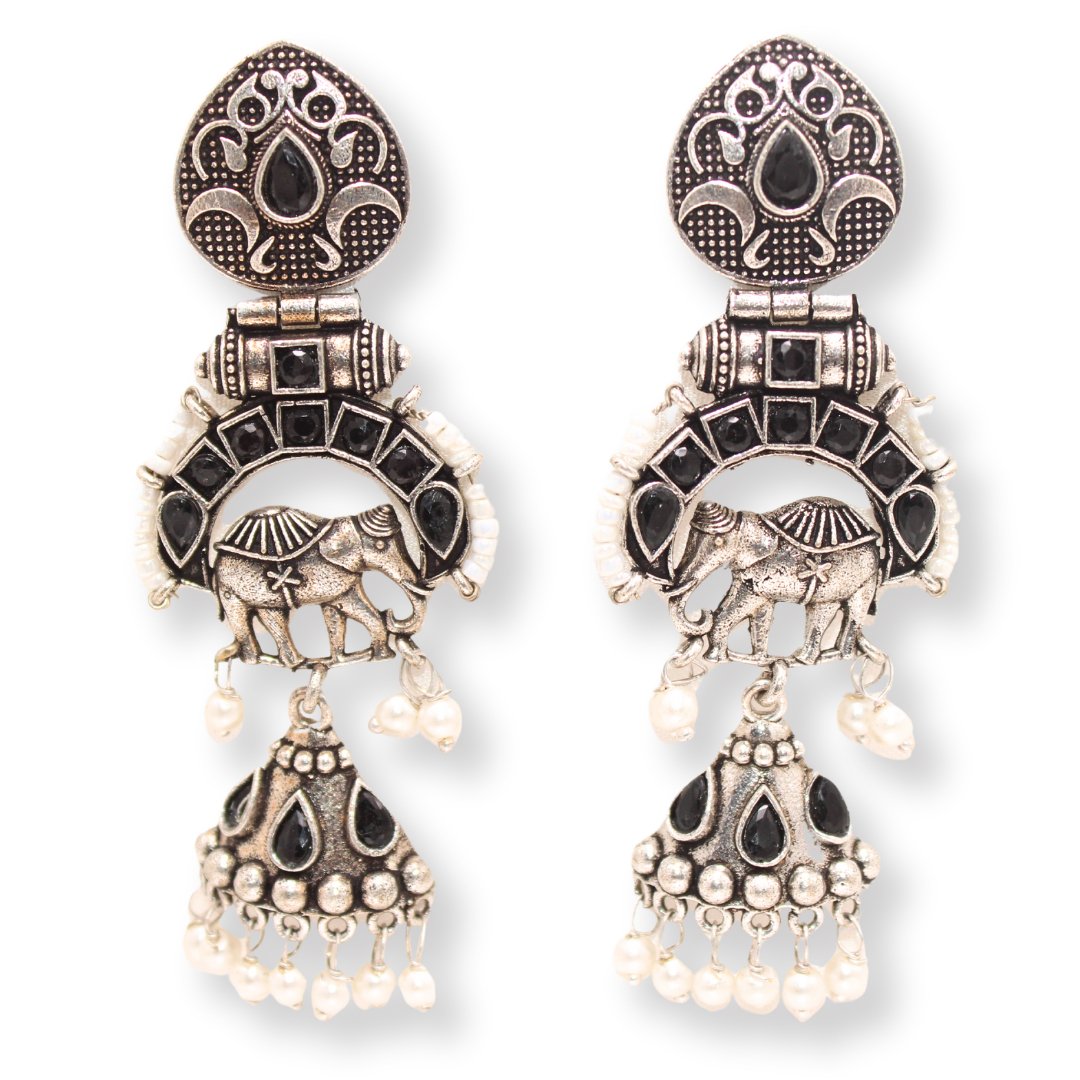 PEARL & BEADS ELEPHANT DANGLER - BLACK