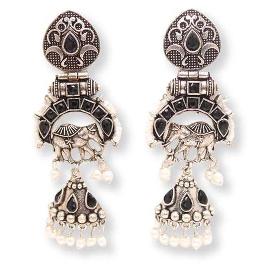 PEARL & BEADS ELEPHANT DANGLER - BLACK
