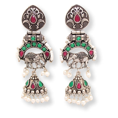 PEARL & BEADS ELEPHANT DANGLER-MAROON & GREEN