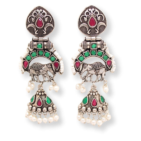 PEARL & BEADS ELEPHANT DANGLER - MAROON & GREEN