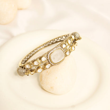 Pearl White Polki Elephant Motif Kada – product view 1