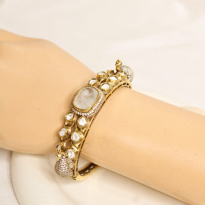 Pearl White Polki Elephant Motif Kada – product view 3