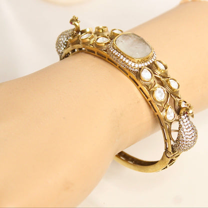 Pearl White Polki Elephant Motif Kada – product view 4
