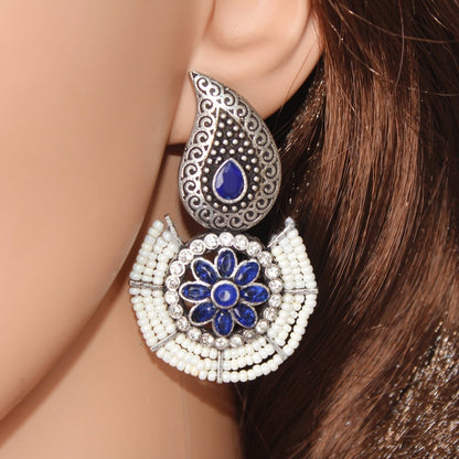 PEARL WITH KUNJ EARRING-BLUE