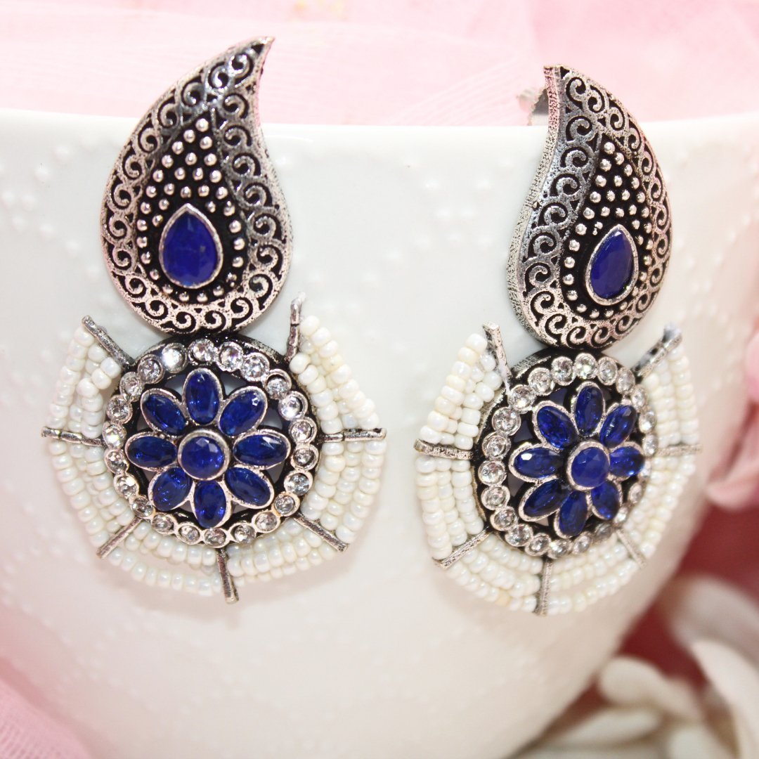 PEARL WITH KUNJ EARRING-BLUE