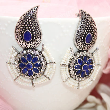 PEARL WITH KUNJ EARRING-BLUE