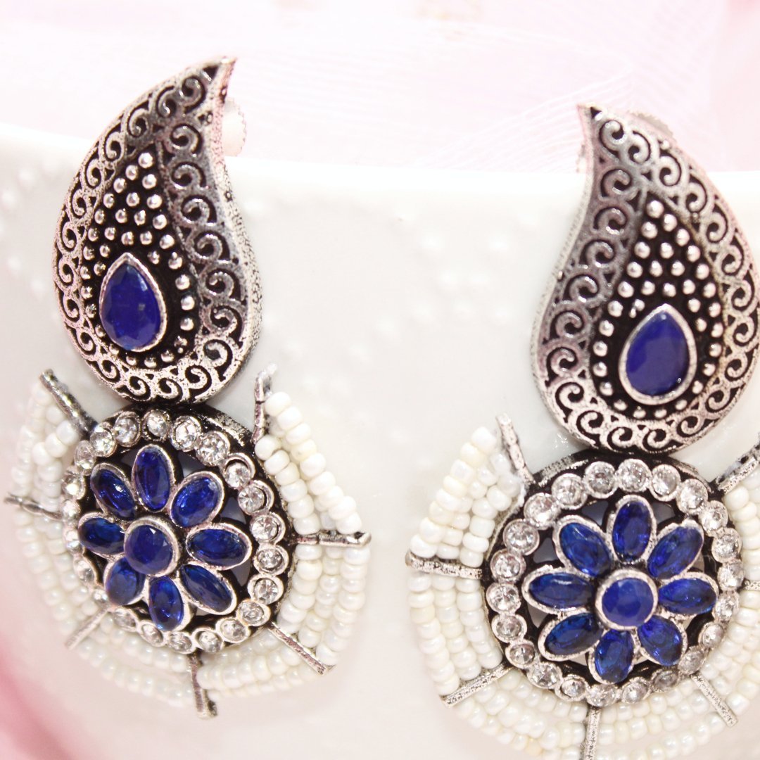 PEARL WITH KUNJ EARRING-BLUE