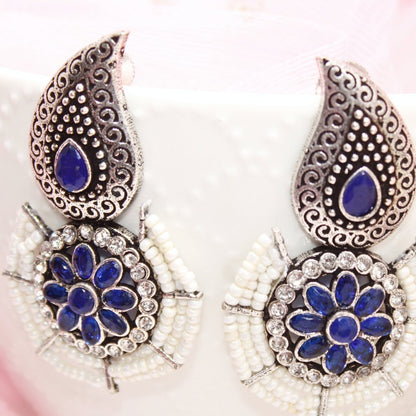 PEARL WITH KUNJ EARRING-BLUE