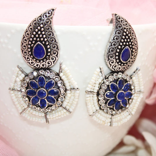 PEARL WITH KUNJ EARRING - BLUE