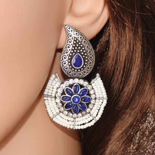 PEARL WITH KUNJ EARRING - BLUE