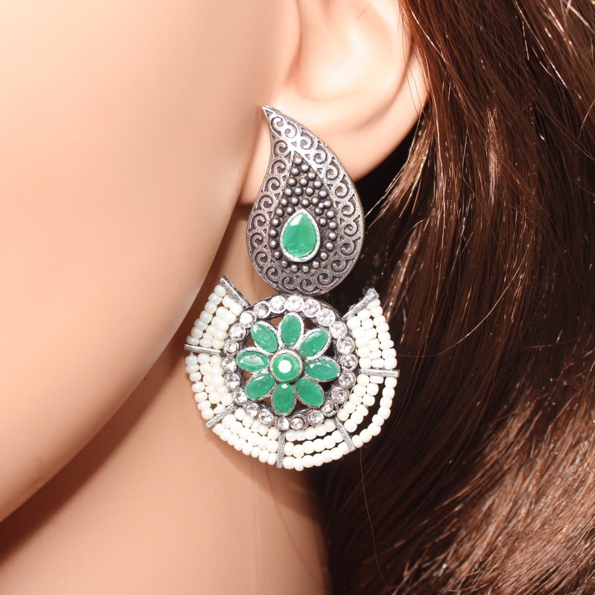 PEARL WITH KUNJ EARRING-GREEN
