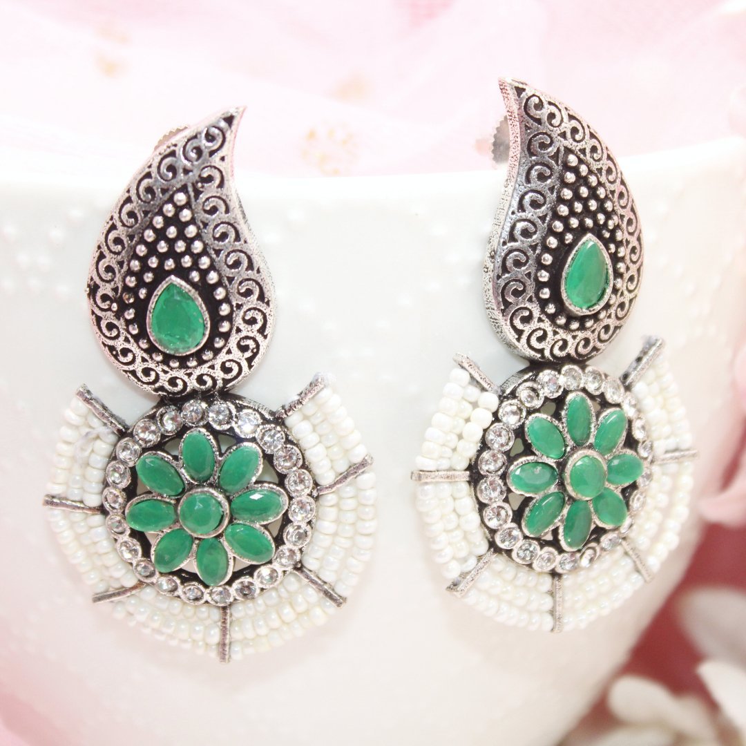 PEARL WITH KUNJ EARRING-GREEN