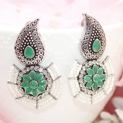 PEARL WITH KUNJ EARRING-GREEN