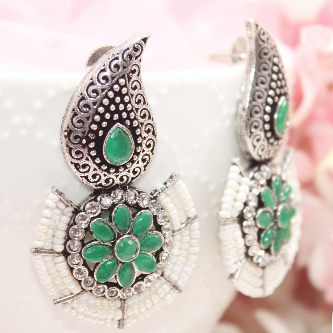 PEARL WITH KUNJ EARRING-GREEN