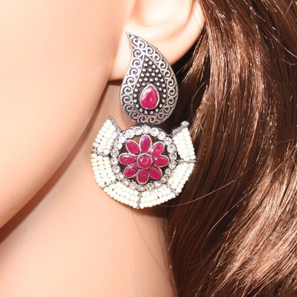 PEARL WITH KUNJ EARRING-MAGENTA