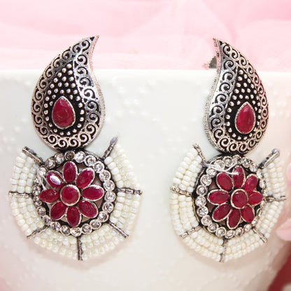 PEARL WITH KUNJ EARRING-MAGENTA